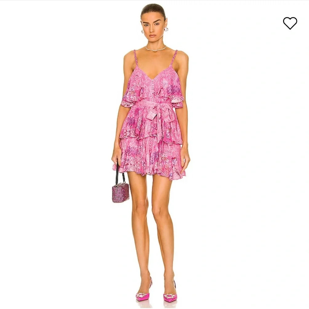 NWT Hemant and Nandita Amal Short Dress with Tie Up Belt Floral Tier Dress - Picture 11 of 12